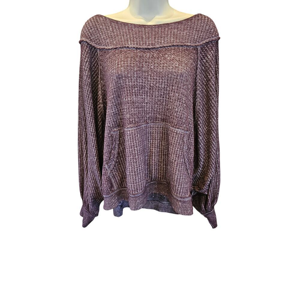 We the free Westend maroon thermal slub Batwing hooded sweater open back EUC M